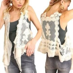 Crochet Lace Vest Ruffled Open Front Fairy Hippie Gypsy Festival Boho Lagenlook